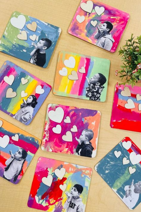 Spread love and creativity this Valentine's Day! Paint your crafts with Kwik Stix for little to no mess! ❤️💜 School Group Activities, Picture Magnets, Art Magnets, Diy Mother's Day Crafts, Blowing Kisses, Kiss Art, Valentine's Day Crafts For Kids, Valentines Day Activities, Mother's Day Diy