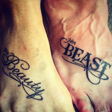 Beauty And The Beast Tatoos, Beast Tattoo Men, Relationship Tattoo, Matching Couple Tattoo, Man Tattoos, Queen Tattoos, Couple Tattoo Ideas, Him And Her Tattoos, Couple Tattoos Love