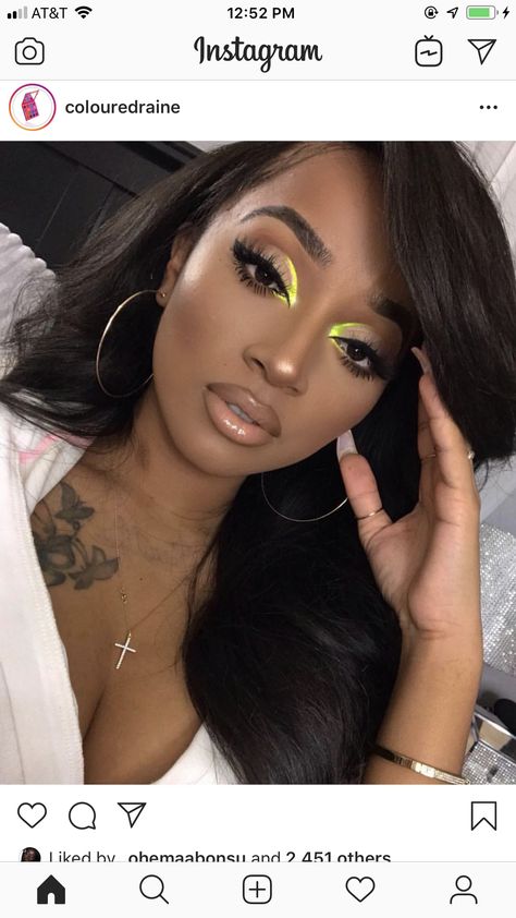 Lime Green Makeup Looks Black Women, African Makeup, Green Eyeshadow Look, Crease Makeup, Glitter Makeup Looks, Yellow Makeup, Yellow Eyeshadow, Makeup For Black Skin, Face Beat