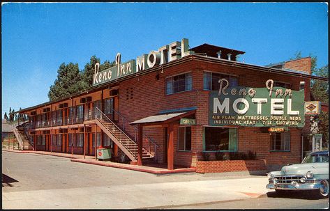 Reno Inn Motel, 1950's | Reno, Nevada Old Motel, Motel Signs, Googie Architecture, Vintage Motel, Apartments Exterior, House Flippers, Sims Building, Reno Nevada, Vintage Hotels