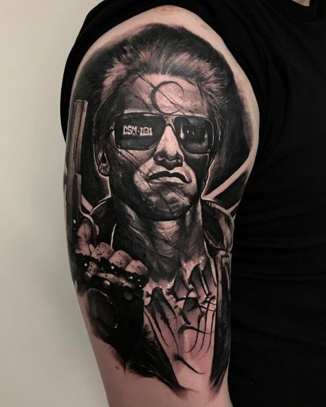 Terminator Tattoo Design, Terminator Tattoo, Anrijs Straume, Terminator T800, T 800 Terminator, Game Tattoo, Full Sleeve Tattoo Design, Gaming Tattoo, Tattoos Art