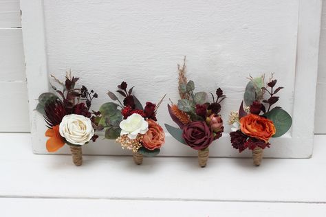 Total height of boutonniere - 4 inches ( 10 cm) Thanks for visiting 😊 Fake Flower Boutiner Fall Rust, Autumnal Buttonholes, Fall Wedding Boho, Pocket Boutonniere, Wedding Buttonholes, Colour Palate, Faux Bouquet, Anemone Bouquet, Rusting Wedding