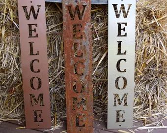 Welcome metal sign | Etsy Ag Mech Projects, Sheet Metal Art, Metal Welcome Sign, Plasma Table, Cnc Art, Cnc Ideas, Door Colors, Metal Tree Wall Art, Front Door Colors