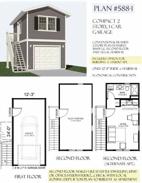 Tiny house Two Story Garage, Garage Apartment Floor Plans, Garage Plans With Loft, Garage Apartment Plan, Plan Garage, House Plan With Loft, Carriage House Plans, Garage Loft, Garage Apartment Plans