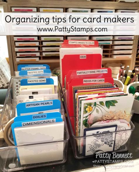 Craft Room Organizing, Stamp Organization, Atc Coins, Card Organization, Craftroom Ideas, Craft Organisation, Patty Bennett, Craft Storage Organization, Scrapbook Organization