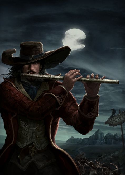 Evil Bard Dnd, Evil Bard, Sci Fi Fantasy Art, Pied Piper Of Hamelin, Dnd Bard, The Pied Piper, Pathfinder Character, Pied Piper, Heroic Fantasy