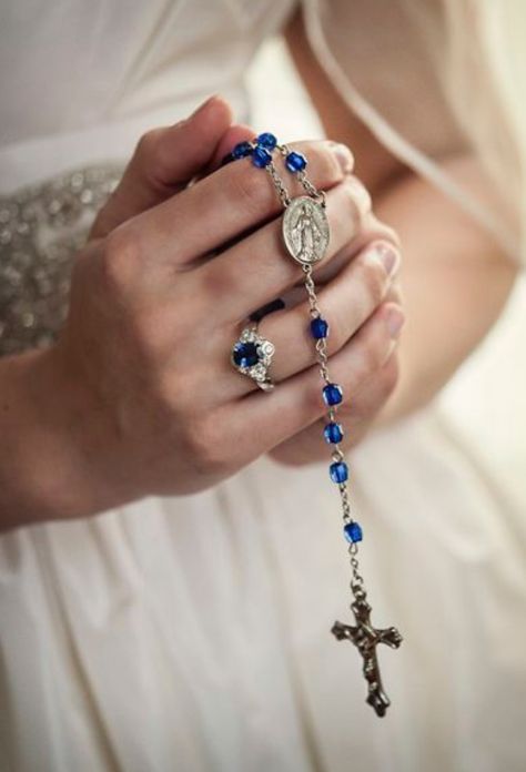 Lourdes France, Wedding Planning Ideas, Praying The Rosary, Bridal Guide, Holy Rosary, Catholic Wedding, Gods Hand, Praying Hands, Blue Stones