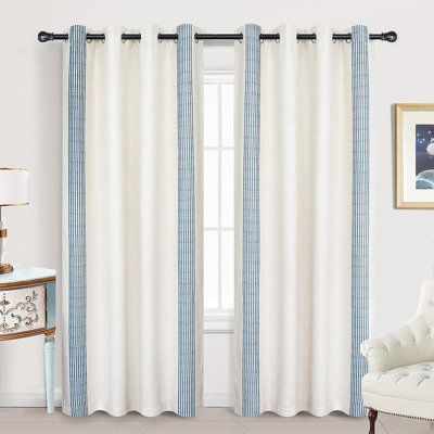 These linen textured curtains look very dignified and sophisticated has classic and elegant vertical striped patterns. The gray color will break the monotony of your house, speared a soft and peaceful feeling in your house. Our fabric is 100% none chemical smell and feels extremely soft and smooth to the touch. The innovative fabric will help reduce outside noise and provide privacy properly. | Gracie Oaks Velmer Linen Curtain Linen | 84 H x 52 W in | Wayfair | Home Decor Modern Coastal Decor Bedroom, White Curtains Bedroom, Light Blue Curtains, Blue And White Curtains, Cottage Curtains, Coastal Curtains, Coastal Bedroom Decorating, Linen Curtain, Blue Curtains