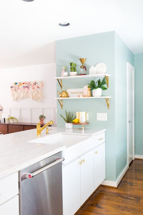 Sugar & Cloth Casa: Our Kitchen Makeover Reveal! by top Houston lifestyle blogger Ashley Rose of Sugar & Cloth #design #homedecor #interiors #kitchen #makeover Small Kitchen Wall, Kitchen Wall Ideas, Houston Lifestyle, Mint Green Kitchen, Kitchy Kitchen, Accent Wall In Kitchen, Dream Marriage, Interiors Kitchen, Kitchen Diy Makeover