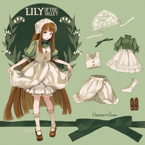 Lily Of The Valley Inspired Outfit, Lily Of The Valley Character Design, Lily Of The Valley Character, Lily Of The Valley Outfit, Sketch Body, Fairy Oc, Pokemon Show, Rozen Maiden, Anime Fanfiction