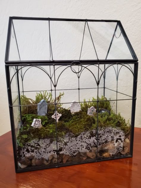 Cemetery Terrarium, Halloween Terrarium, Goth Garden, Gothic Garden, Halloween Miniatures, Goth Home, Goth Home Decor, Goth Decor, Glass Box