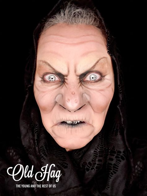 Follow me on TikTok! @theyoungandtherestofus Old Woman Makeup Halloween, Old Hag Witch Makeup, Old Grandma Makeup, Old Witch Makeup Halloween, Old Hag Makeup, Old Witch Makeup, Old Hag Costume, Hag Makeup, Granny Makeup