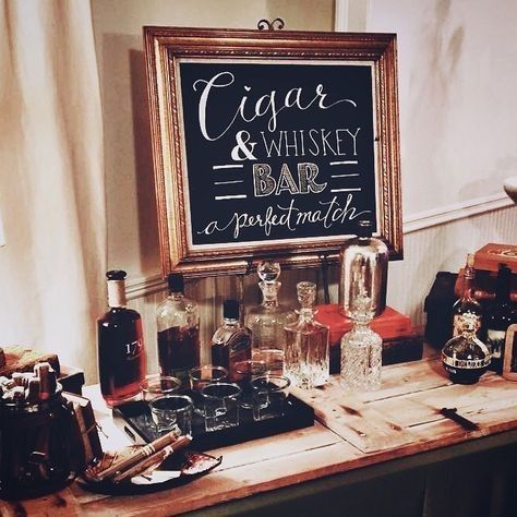 Wedding Cigars, Whisky Bar, Bar Menu Wedding, Whiskey Bar, Diy Event, Cigars And Whiskey, Gatsby Wedding, 40th Birthday Parties, 50th Birthday Party