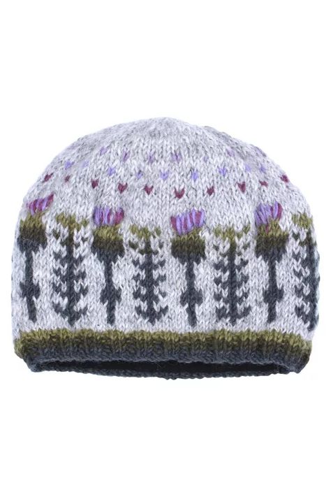 Crochet Thistle, Thistle Pattern, Knitted Wool Beanie, Thistle Design, Fleece Headbands, Wool Hat Knit, Handmade Fair, Scottish Thistle, Wool Wash