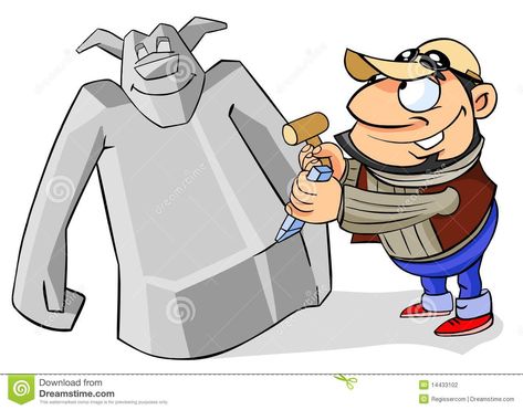 Sculptor at work. Cartoon illustration. Sculptor doing funny sculpture. Isolated #Sponsored , #work, #Cartoon, #Isolated, #sculpture, #Sculptor White Illustration, Photo Design, Cartoon Illustration, Sculptor, Stock Photography, Stock Illustration, Design Inspiration, Humanoid Sketch, Sculpture