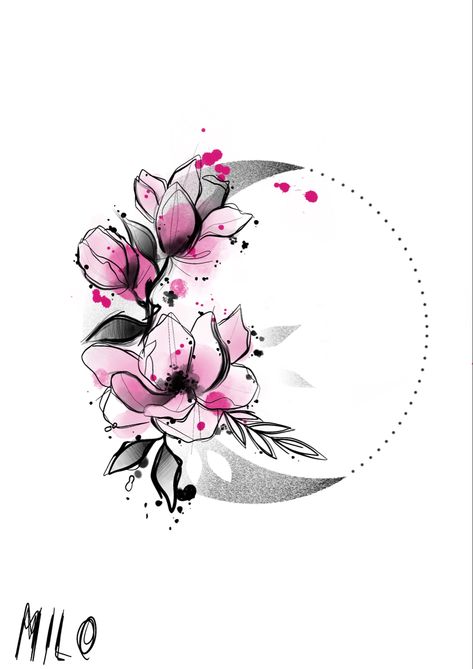 Moon Tattoo Design, Colored Tattoo, Colored Tattoo Design, Mastectomy Tattoo, Moon Flowers, Moon Tattoo Designs, Watercolour Inspiration, Moon Flower, Book Images