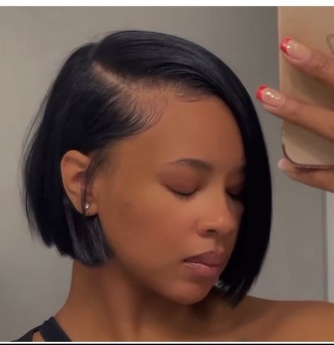 Black Short Bob Hairstyles For Women, Bob Cute Short For Women Black Natural Hair, Relaxed Bobs For Black Women, Short Ear Length Bob Black Women, Black Women Bob Hairstyles Short, Short Natural Bobs For Black Women, Natural Hair Short Bob, Asymmetrical Bob Natural Hair, Jaw Length Bob Black Women