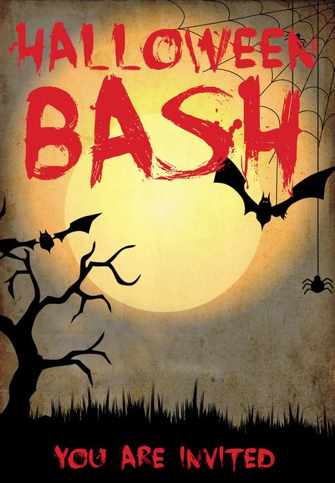 Halloween Bash - Free Printable Halloween Invitation Template | Greetings Island Adult Halloween Party Food, Halloween Invitaciones, Printable Halloween Invitations, Halloween Invitation Template, Free Printable Halloween, Greetings Island, Halloween Invitation, Halloween Party Invitation, Adult Halloween Party