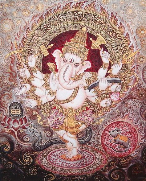 Ganesh Tattoos, Nepali Art, Art Krishna, Khmer Art, Buddhist Art Drawing, Kalamkari Painting, Kerala Mural Painting, Shri Ganesh, Lord Ganesha Paintings