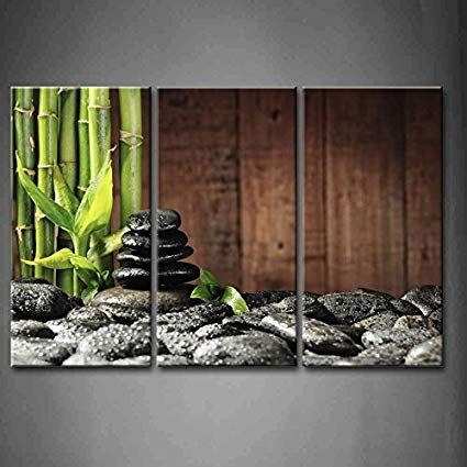 3 Panel Wall Art, Zen Stones, Bamboo Grove, Wall Art Green, Zen Wall Art, Spa Decor, Botanical Decor, Panel Wall, Stone Pictures