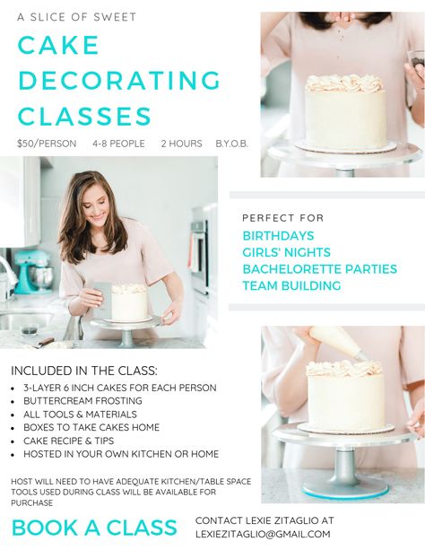 Cake Classes Ideas, Cake Decorating Class Ideas, Cake Course, Cameo Cake, Bakery Boutique, Cake Decorating Party, Dream Bakery, Cake Decorating Courses, Bakery Store