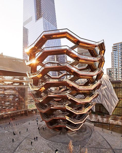 Dwell on Instagram: “Boasting nearly one mile of vertical climb, Thomas Heatherwick’s Vessel is the Big Apple’s newest social media attraction. Part sculpture,…” Women Chunky Sneakers, Thomas Heatherwick, Wedges Sneakers, New York Architecture, New York City Photos, Hudson Yards, The Vessel, Public Park, The Big Apple