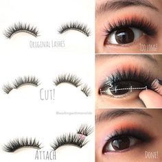 Asian Lashes, Eye Makeup Asian, Asian Makeup Tips, Long Hair Clip, Makeup Asian, Small Eyes, Applying False Lashes, Applying False Eyelashes, Eye Brows