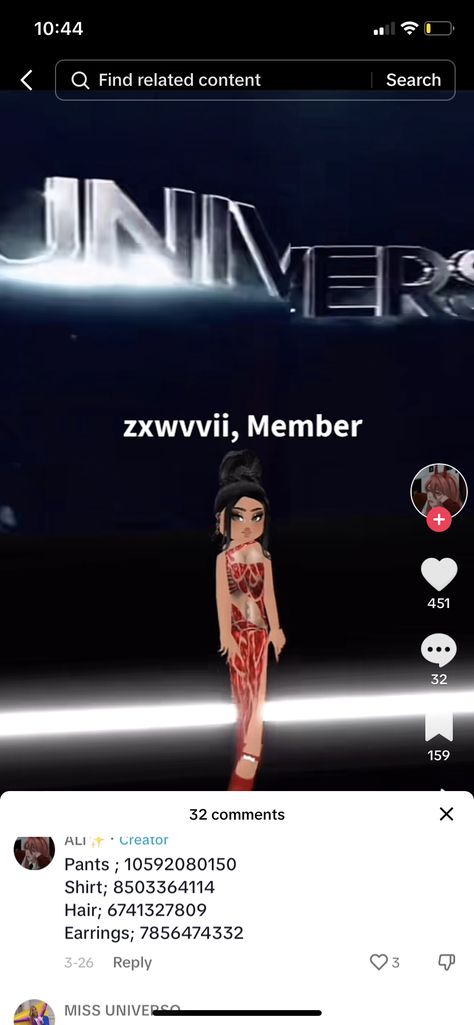 Miss Universe Roblox Code Dress, Miss Universe Roblox Code, Universe Codes, Miss Universe Swimsuit, Miss Universe Costumes, Miss Universe Dresses, Roblox Ids, Fancy Dress Code, Roblox Code