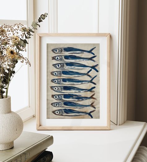 Sardine Painting Antique Still Life Fish Art Vintage Sea Life Print Wall Decor for Fish Restaurant Nautical Fish Coastal Home Art - Etsy Sardine Painting, Antique Still Life, Fish Restaurant, Beach Bungalow, Vintage Coastal, Vintage Sea, Hallway Bathroom, Post Grad, Coastal Home