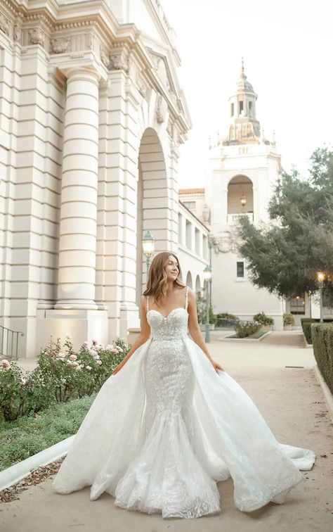 Fit-and-Flare Wedding Dress with Textured Floral Lace - style LE1144 from Martina Liana Luxe Martina Liana Luxe, Wedding Dress Overskirt, Luxe Wedding Dress, Elegant Wedding Gown, Martina Liana, Essense Of Australia, Wedding Dress With Pockets, Luxe Wedding, Bridal Dress Design