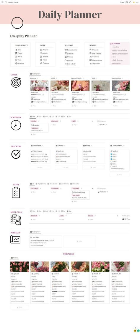 Daily Planner Notion Template Everyday Planner, To Do Planner, Notion Templates, Notion Template, Aesthetic Template, Student Planner, Planner Inspiration, Journal Template, Learn To Code