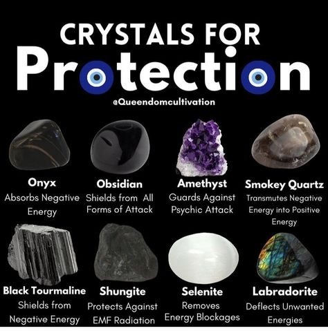 Crystals For Protection, Crystal Healing Chart, Crystals Healing Properties, Protection Crystals, Spiritual Crystals, Crystal Therapy, Crystal Healing Stones, Crystal Magic, Crystal Meanings