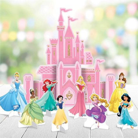 Amazon.com: amscan"Disney Princess Pink Castle Party Table Decoration Kit, 9 Pc, 282357 : Toys & Games Disney Princess Centerpieces, Disney Princess Decorations, Disney Princess Party Decorations, Princess Table, Disney Princess Cake Topper, Princess Centerpieces, Castle Party, Cinderella Theme, Disney Princess Cake