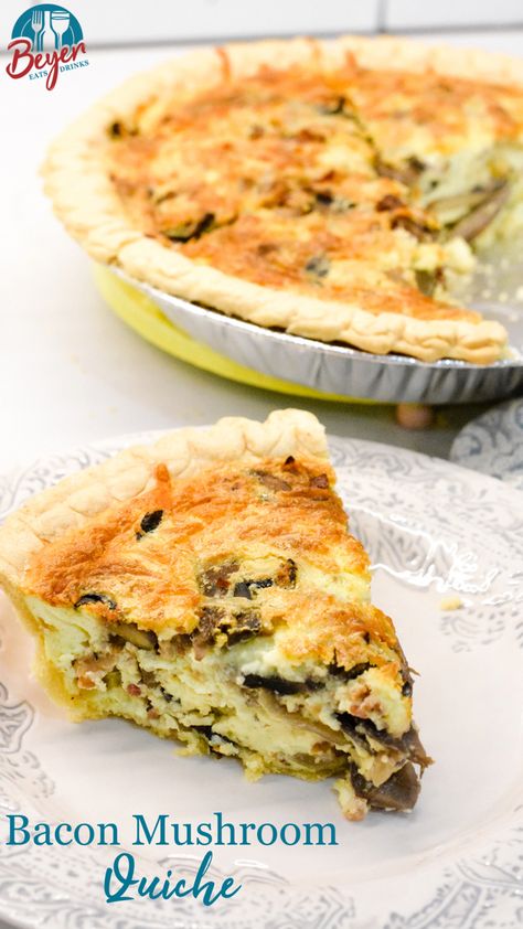 Bacon and mushroom quiche is an easy quiche recipe filled with crispy fried bacon pieces, hearty mushrooms, and lots of cheese. This quiche is easy to make for a Christmas morning brunch. Bacon And Mushroom Quiche, Bacon Mushroom Quiche Recipes, Mushroom Quiche Recipes Easy, Potatoe Quiche, Egg Receipts, Mushroom Bacon Quiche, Welsh Breakfast, Easy Quiche Recipe, Quiche Recipes Crustless