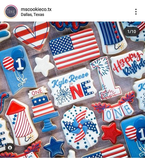 Patriotic Sugar Cookies, Patriotic Cookies, First Birthday Cookies, Prince Birthday Party, Cookie Images, Prince Birthday, Blue Cookies, Snowflake Cookies, First Birthday Themes