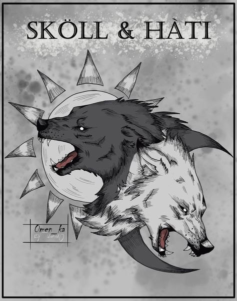 Fenrir Art, Skoll Hati, Wolf Mythology, Werewolf Tattoo, Viking Wallpaper, Shadow Wolf, Werewolf Aesthetic, Norse Myth, Dark Warrior