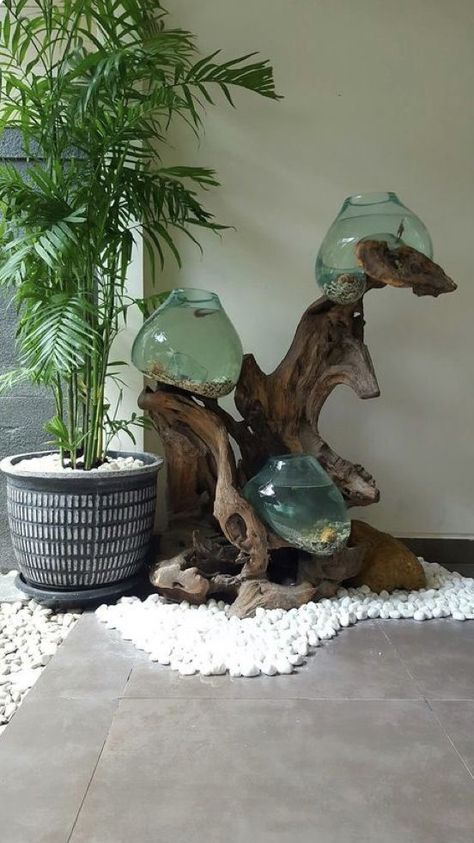 Fish Bowl Coffee Table, Minimalistic Fish Tank, Fish Tank In Bedroom Ideas, Fish Tank Home Decor, Betta Fish Plants, Zen Fish Tank, Boho Fish Tank, Fish Tank In House, Minimalist Fish Tank