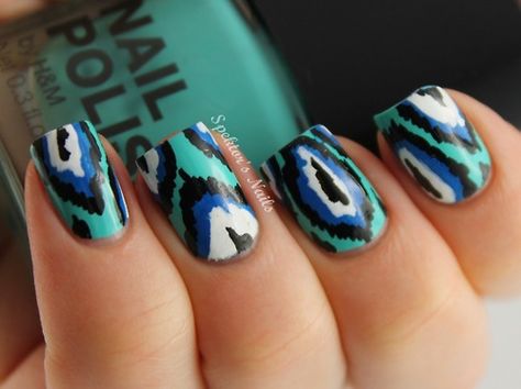 Ikat Nails, Turquoise Acrylic Nails, Nails Design Summer, Ideas For Nails, Nail Designs Pictures, Turquoise Nails, New Nail Designs, Blue Nail Designs, Super Nails