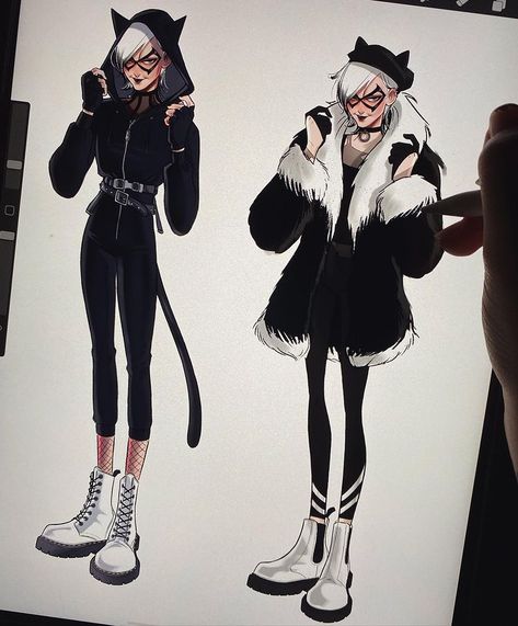 Sweeney Boo on Instagram: “Some Black Cat design for fun 🐈‍⬛ #blackcat #marvel #sketch #doodles #sweeneyboo” Cat Themed Superhero Suit, Black Cat Marvel Redesign, Sweeney Boo Art, Goth Superhero Character Design, Cat Superhero Character Design, Cat Hero Costume, Goth Superhero, Catwoman Redesign, Black Cat Redesign