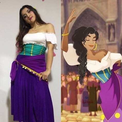 Halloween Women Characters, Disney Themed Costumes For Women, Disney Costumes Adult Woman, Diy Esmeralda Costume, Esmerelda Costume Diy, Esmeralda Halloween Costume, Esmeralda Disney Costume, Disney Women Costumes, Disney Movie Halloween Costumes