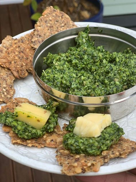 Coriander Pesto Dip For Crackers, Coriander Pesto, Make A Salad, Cracker Dip, Jamie Oliver, Virgin Olive Oil, Food Processor, 1 Place, Extra Virgin