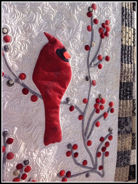 ❤ =^..^= ❤  Karen's Quilts, Crows and Cardinals Amazing Quilts, Bird Template, Invisible Stitch, Applique Stitches, Applique Tutorial, Straight Line Quilting, Bird Quilt, Red Bird, Mini Charm