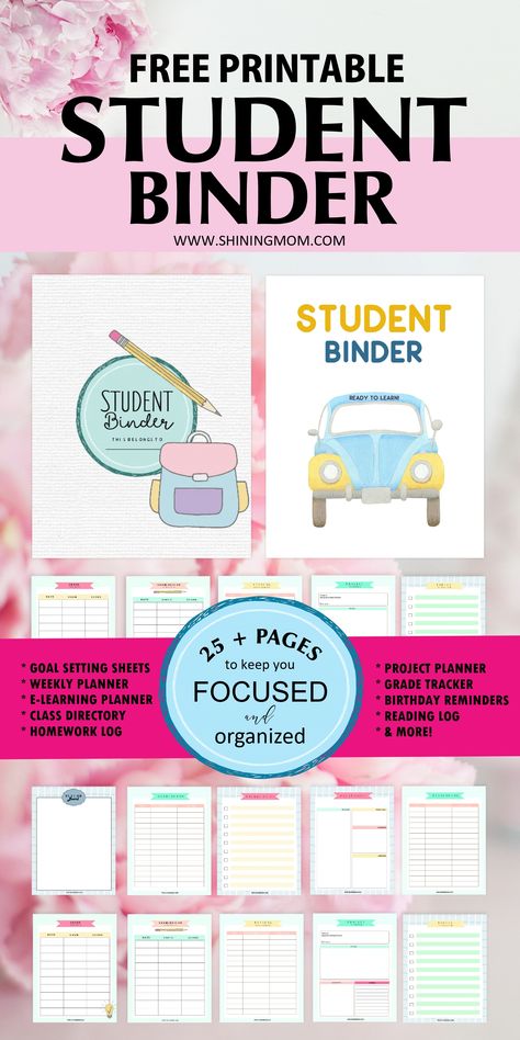 Click to download this Ultimate Student Binder free printables. Organize your class schedule, e-learning activities, assignments, projects, and more. #student  #freeplanners #freeprintables #shiningmomprintables Homeschool Student Planner, Student Binder Covers, College Printables, Free Calendars, Student Binders, Valentine Printables, Study Planner Printable, Student Planner Printable, Kids Planner