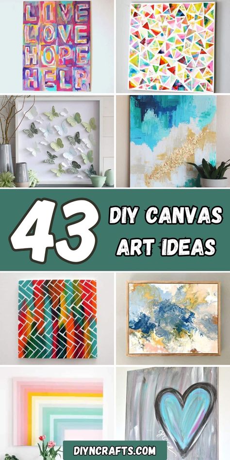 43 DIY Canvas Art Ideas How To Paint Your Own Wall Art, Easy Canvas Diy Painting, Diy Canvas Art For Bedroom, Paint Your Own Canvas Ideas, Easy Eclectic Painting, Geometric Canvas Painting Diy, Canvas Painting For House Decor, Unique Wall Art Ideas Diy, Collage On Canvas Ideas