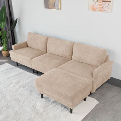 Modern L Shape Sofa, L Shaped Sofa Designs, Corner Sofa With Ottoman, Sofa With Ottoman, Modern Sectional Sofa, L Shape Sofa, Simple Sofa, Beige Sofa, Modular Sectional Sofa