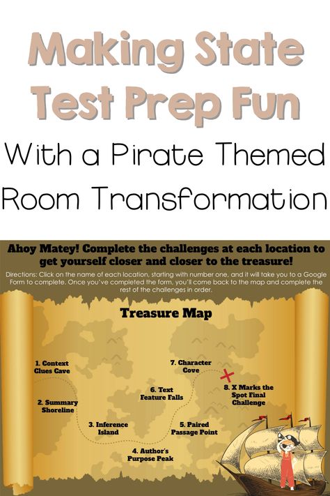 A pirate treasure hunt room transformation is a fun and engaging way to get students learning. Classroom transformations are great for test prep, like state test prep or STAAR. Use them in any subject, like a math classroom transformation, reading transformation, or writing themed classroom. This free or low cost classroom transformation is perfect for your upper elementary or middle school classroom. Test Prep Fun, Gifted Classroom, State Testing Prep, Context Clues Activities, Surgery Room, Inspirational Bulletin Boards, Pirate Classroom, Pirate Room, Classroom Transformation