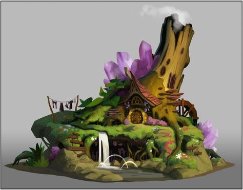 Forest House Concept Art, Swamp House Concept Art, Fairy House Concept Art, Treehouse Concept Art, Stylized Forest, House Concept Art, House Concept, Fantasy House, Fantasy City