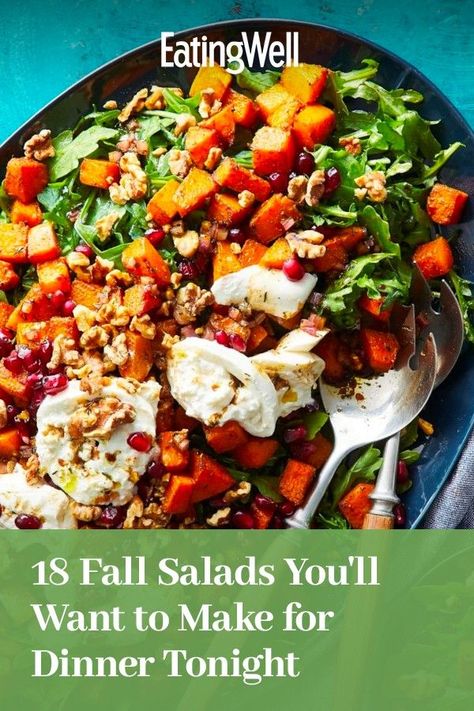 Easy Fall Salad Ideas, Fall Salads With Chicken, Fall Dinner Salads, Fall Meal Recipes, Fall Salad Recipes Brussels Sprouts, Purple Sweet Potato Salad, Fall Salads Recipes, Fall Salads For A Crowd, Autumn Salad Recipes Brussel Sprouts