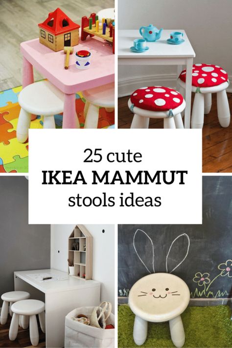 Cute Ikea Mammut Stools Ideas Cover Ikea Mammut, Playing Drawing, Kids Bedroom Diy, Pottery Barn Hacks, Stool Ideas, Ikea Stool, Fun Cushions, Stool Makeover, Barn Hacks