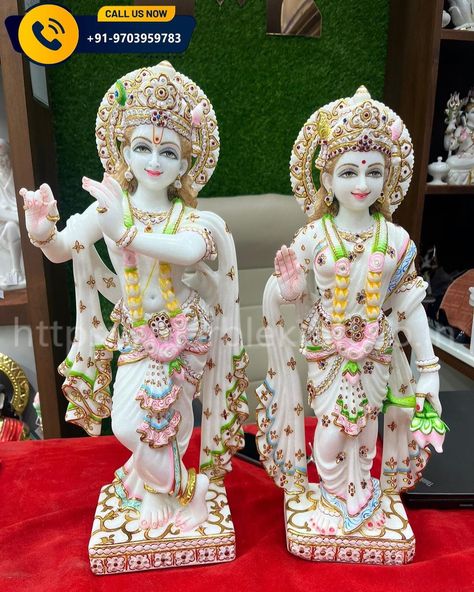 White marble Krishna Statue Marble Krishna Statue, Radha Krishna Statue, Pooja Room Door Design, Shiva Pics, Krishna Statue, Room Door Design, Radha Krishna Wallpaper, Spiritual Decor, Instagram White